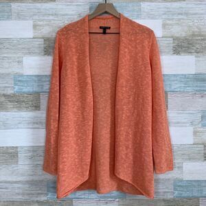 Eileen Fisher Organic Linen Melange Cardigan Orange Open Front Womens Small